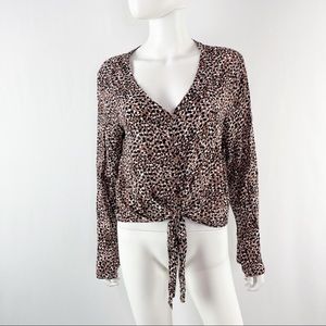 Cloth & Stone Brown Leopard Print Front Knot Blouse Top Size M